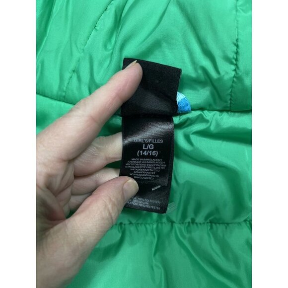 The North Face Jacket Girl Large 14/16 Green Blue Hooded Jacket Parka Winter Ski - Picture 14 of 15